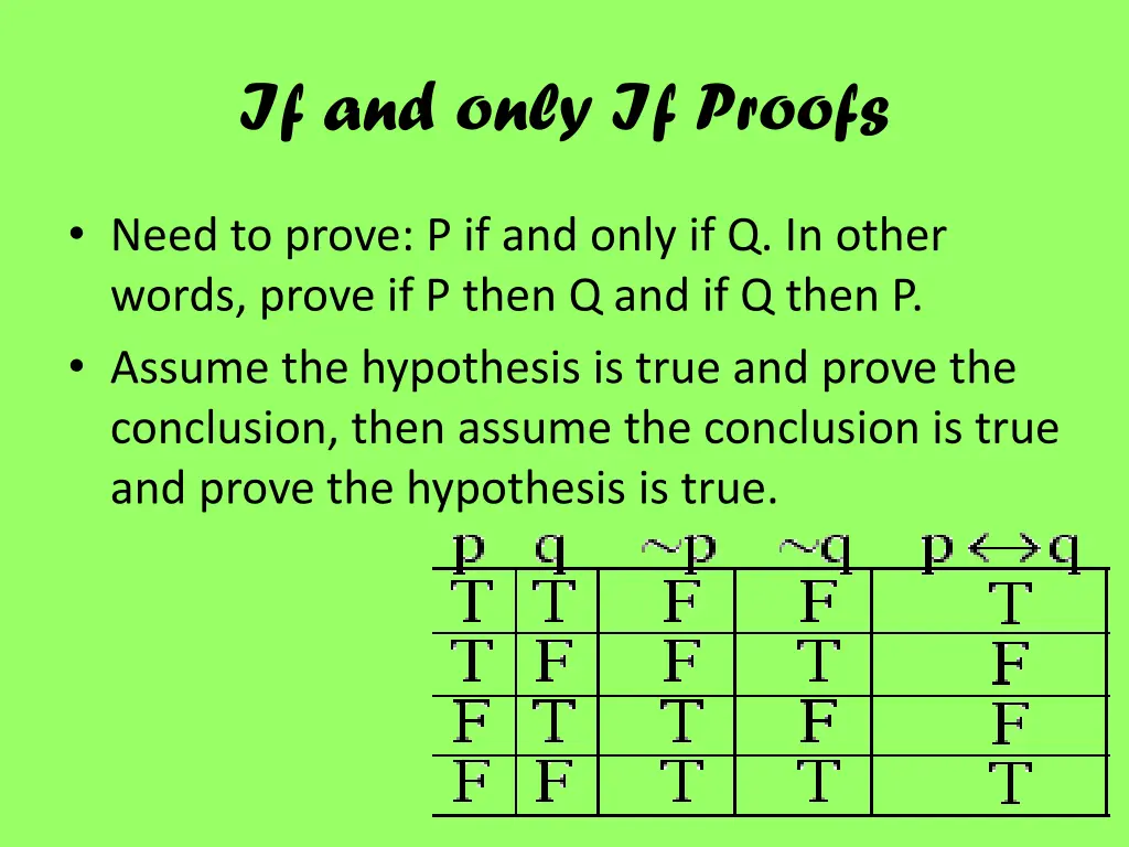 if and only if proofs