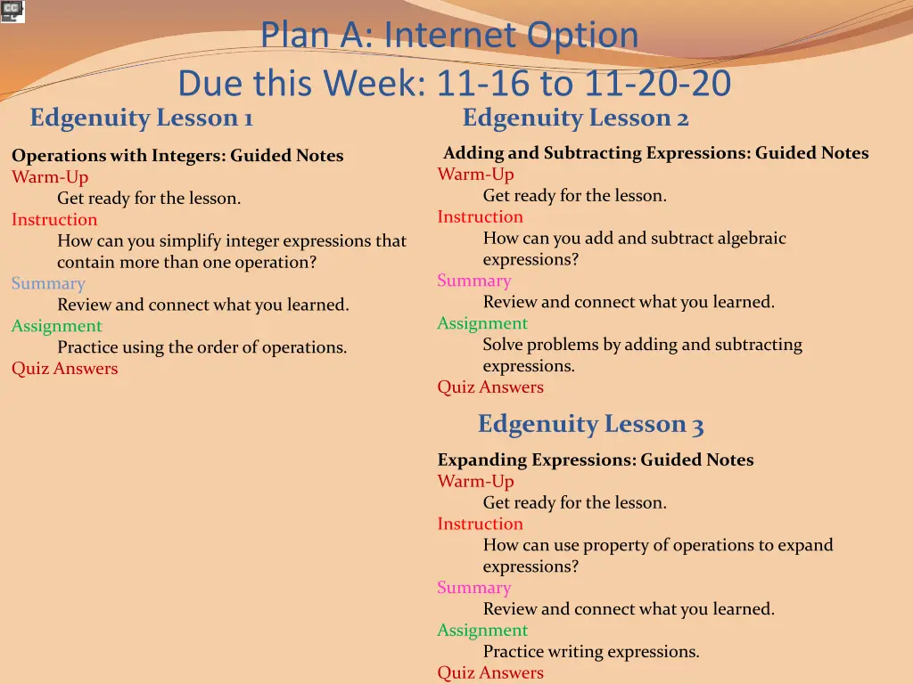 plan a internet option due this week