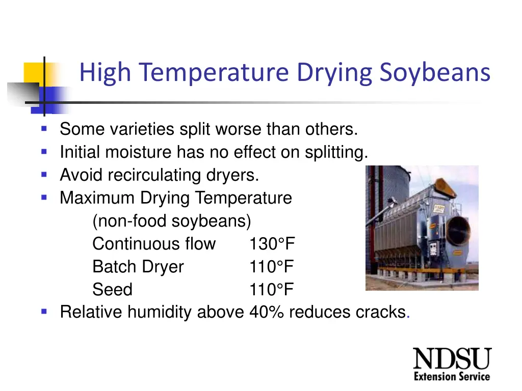 high temperature drying soybeans