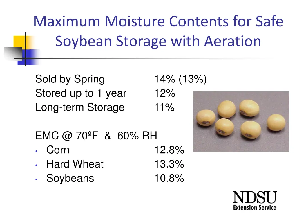 maximum moisture contents for safe soybean