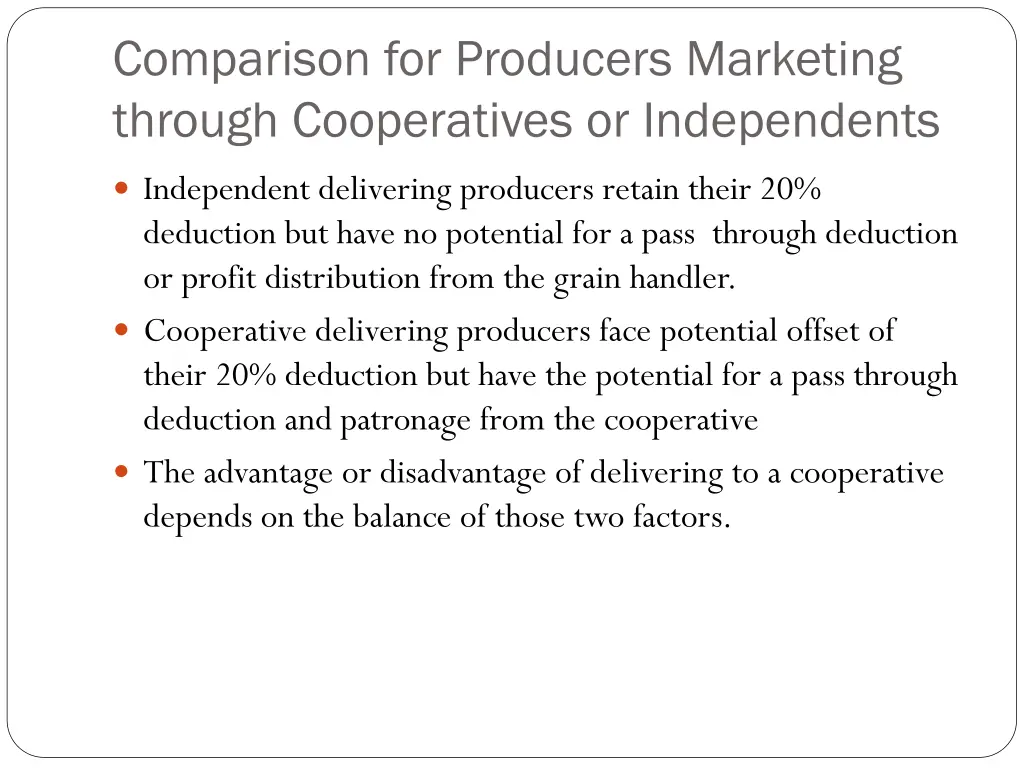 comparison for producers marketing through