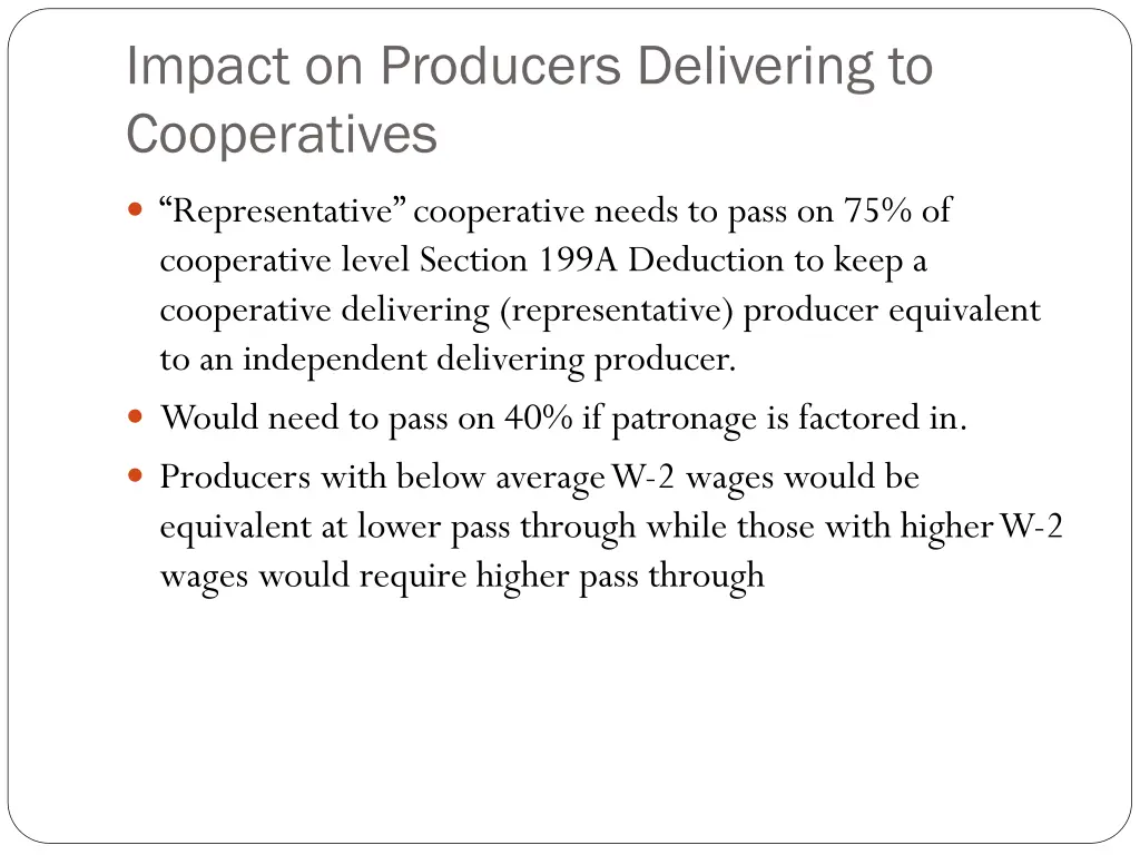 impact on producers delivering to cooperatives