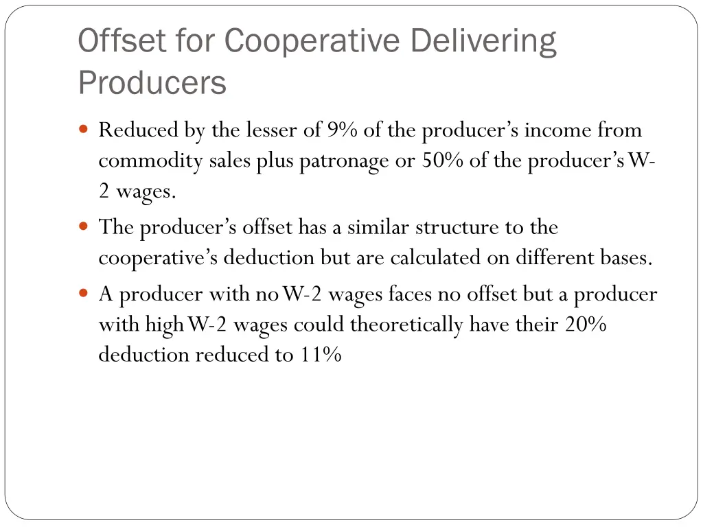offset for cooperative delivering producers