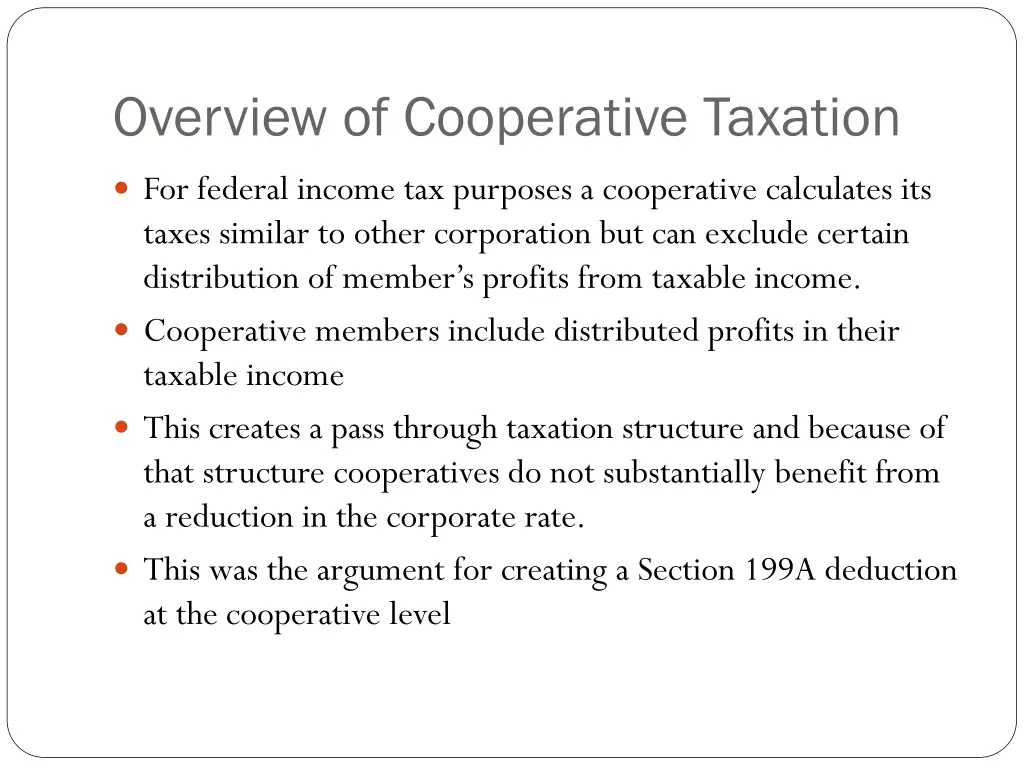 overview of cooperative taxation