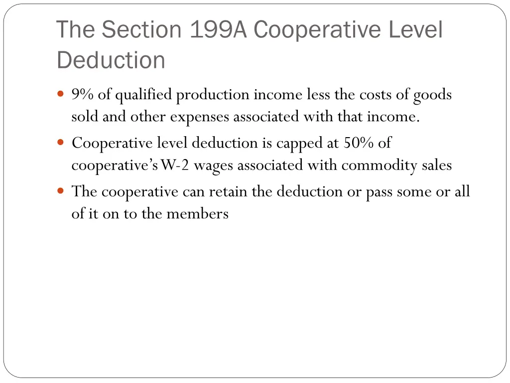 the section 199a cooperative level deduction