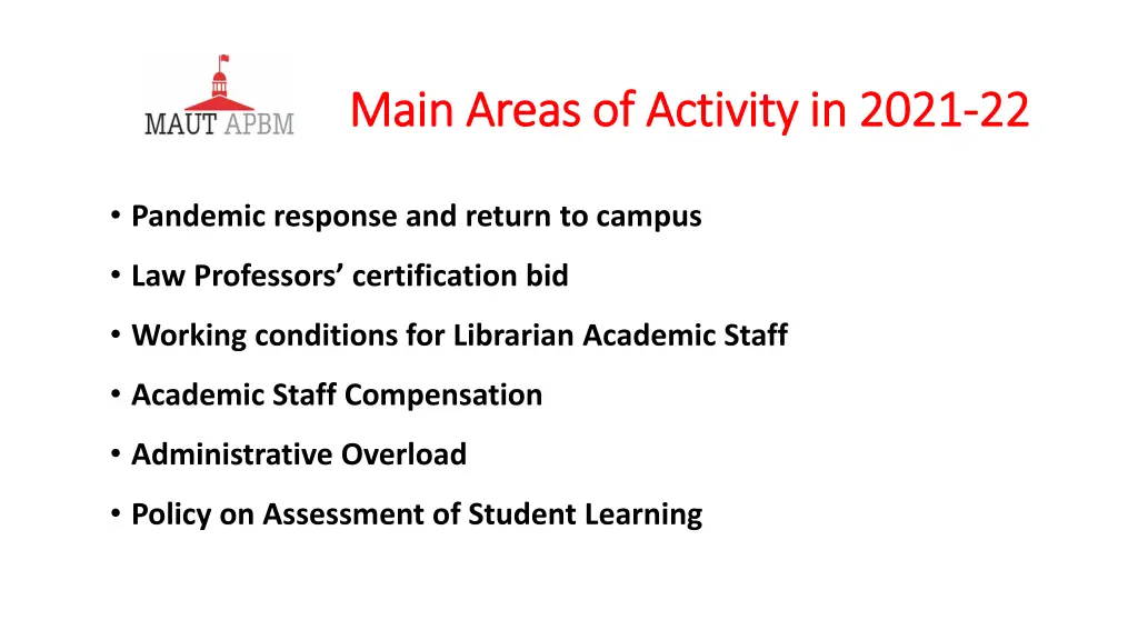 main areas of activity in 2021 main areas