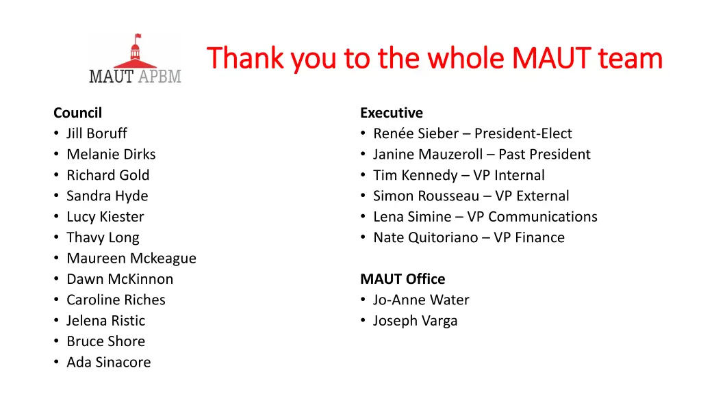 thank you to the whole maut team thank