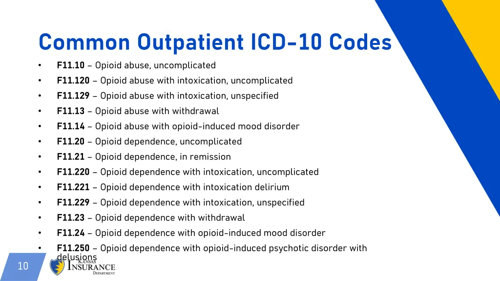 common outpatient icd 10 codes