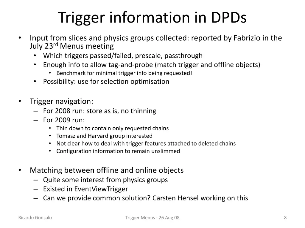 trigger information in dpds