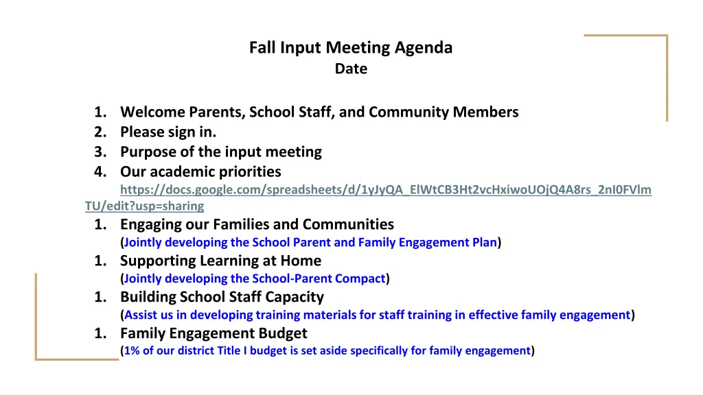 fall input meeting agenda date