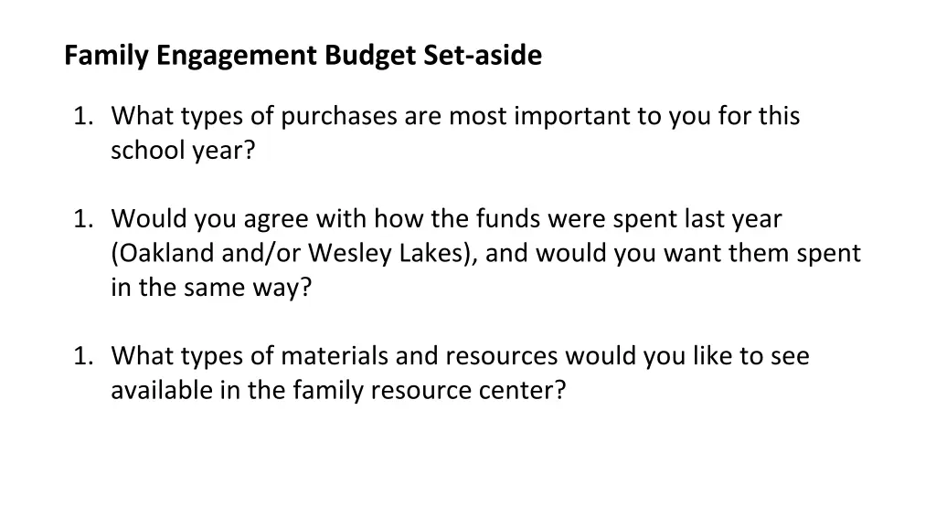 family engagement budget set aside