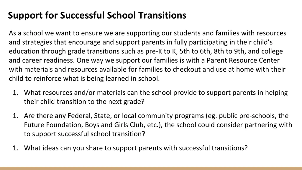 support for successful school transitions