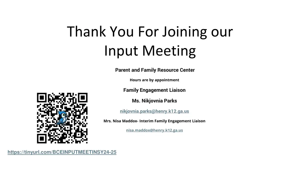 thank you for joining our input meeting