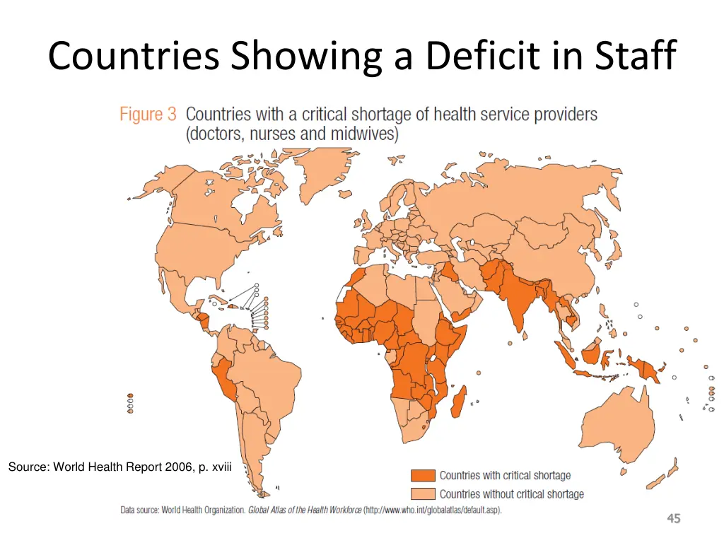 countries showing a deficit in staff