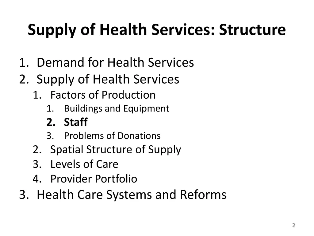 supply of health services structure