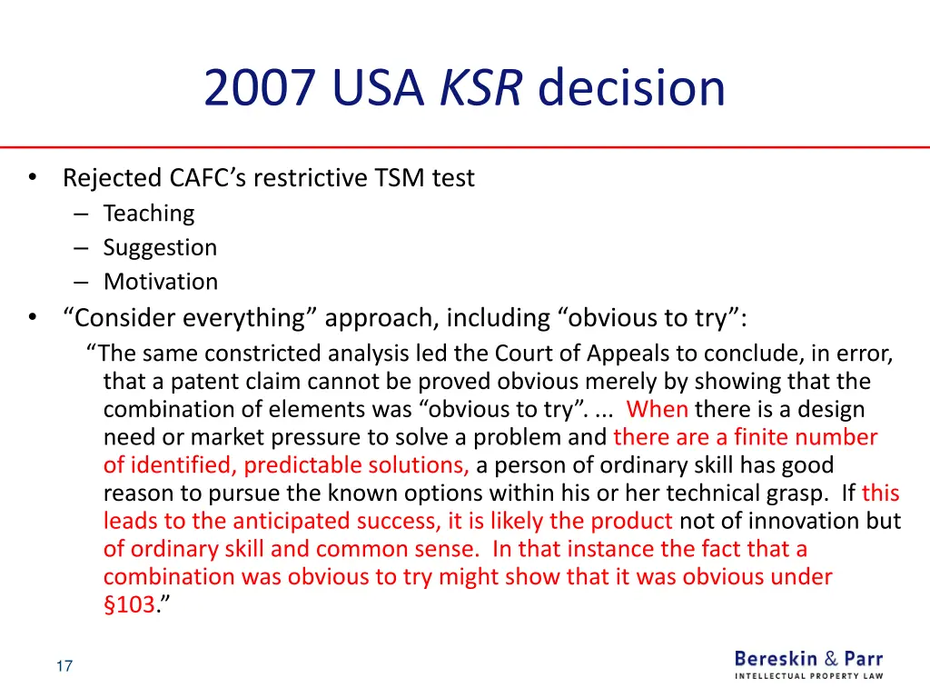 2007 usa ksr decision