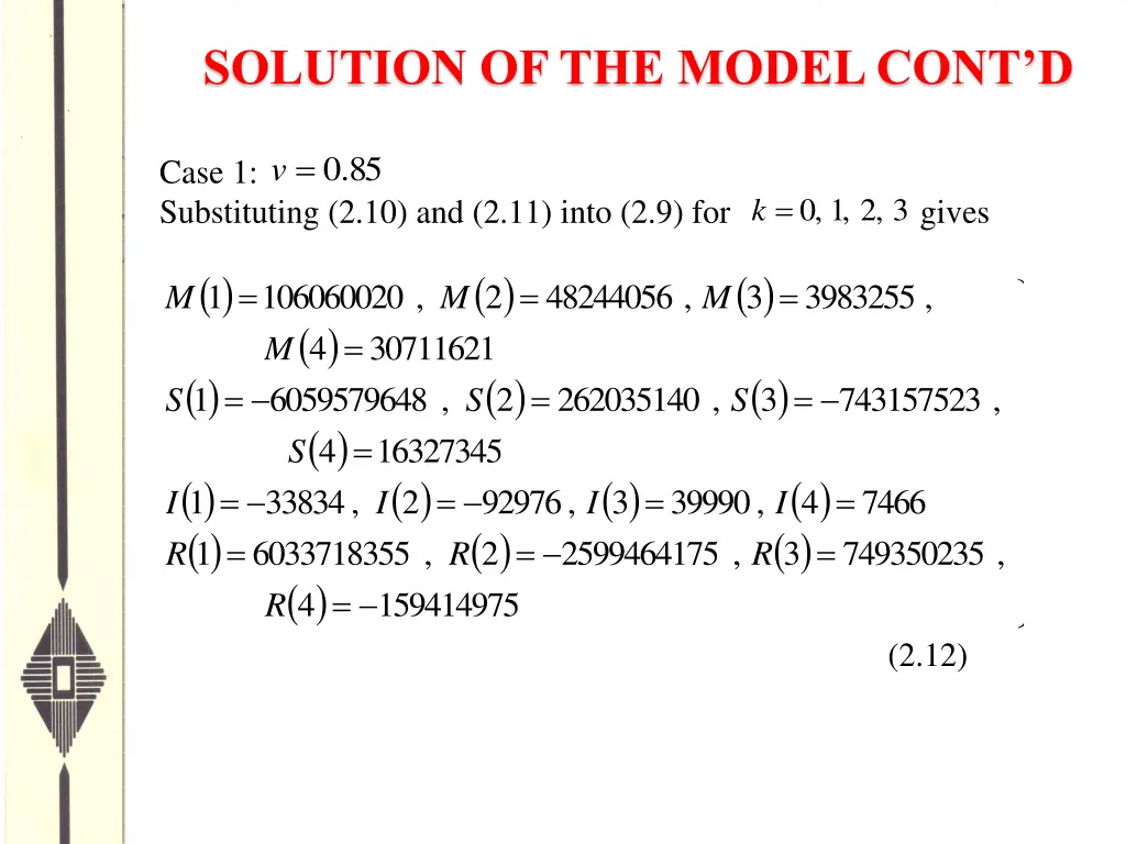 solution of the model cont d 1