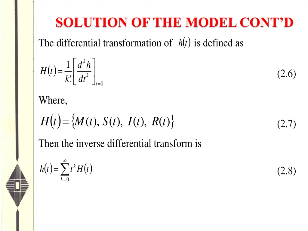 solution of the model cont d the differential