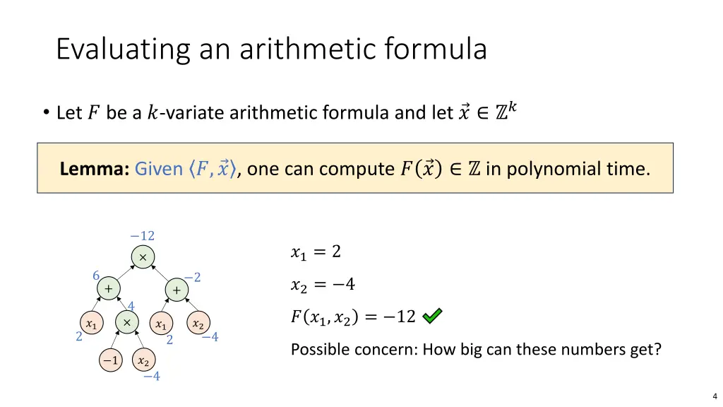 evaluating an arithmetic formula