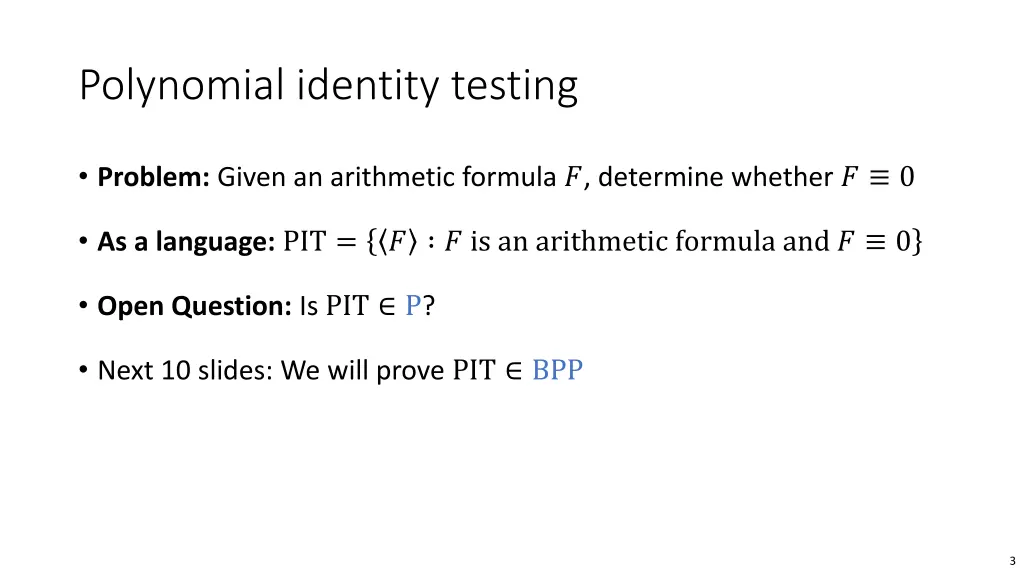 polynomial identity testing