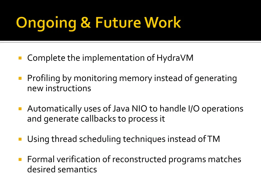 complete the implementation of hydravm