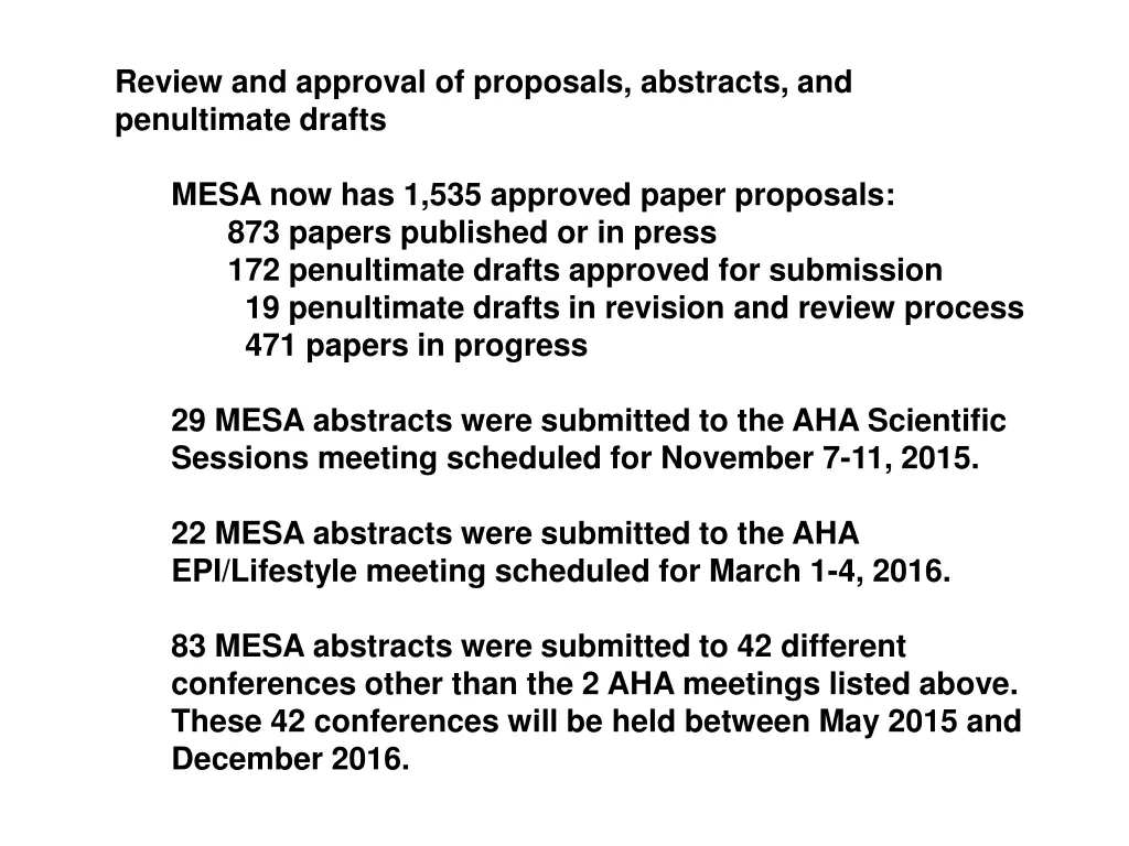 review and approval of proposals abstracts