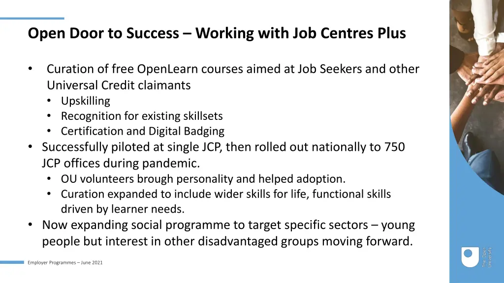 open door to success working with job centres plus