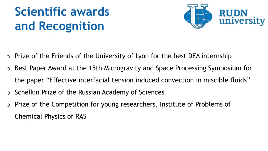 scientific awards and recognition