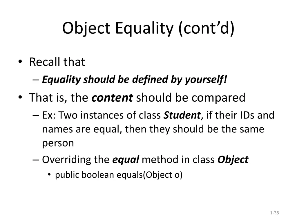object equality cont d