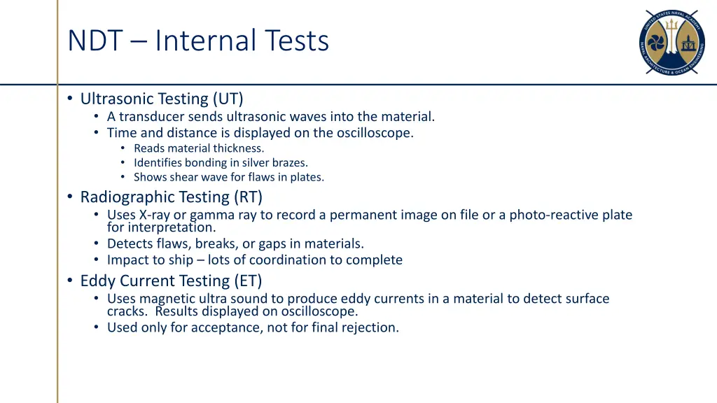 ndt internal tests