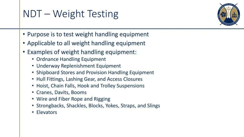 ndt weight testing