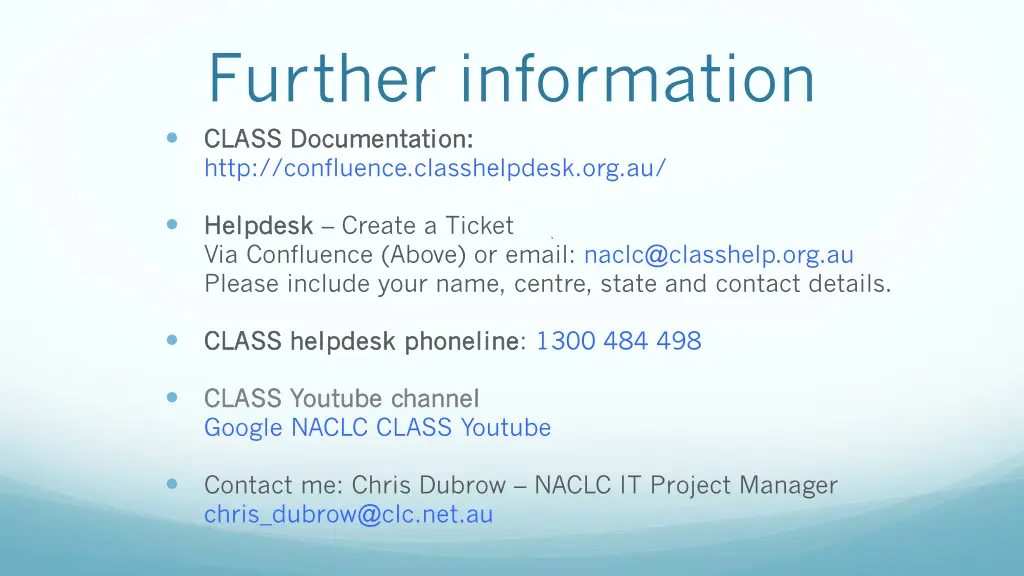 further information class documentation class