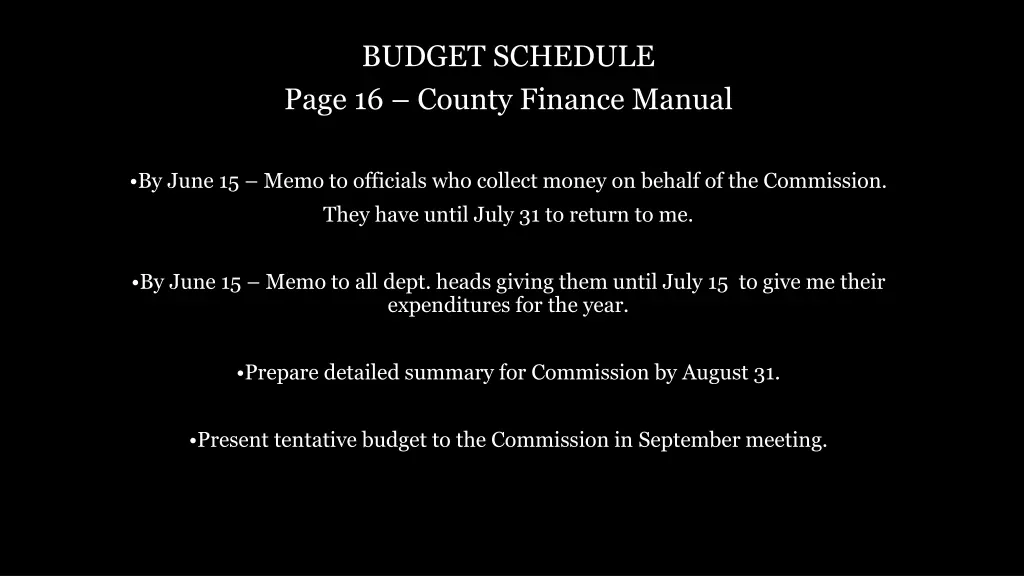 budget schedule page 16 county finance manual