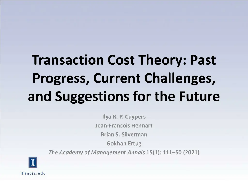 transaction cost theory past progress current