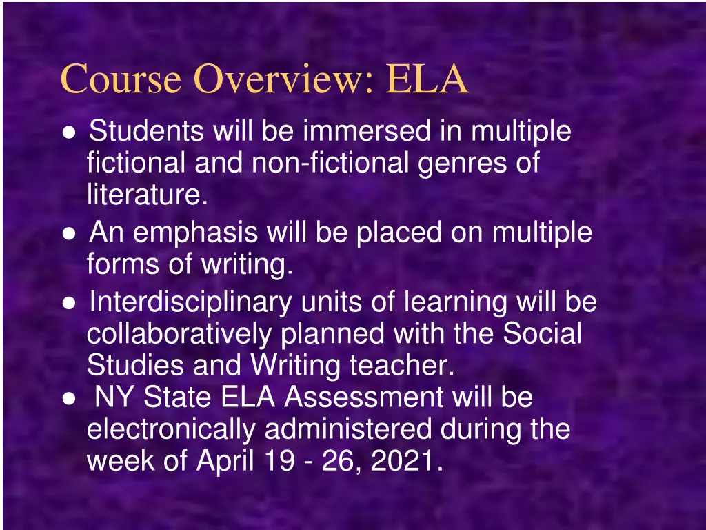 course overview ela students will be immersed