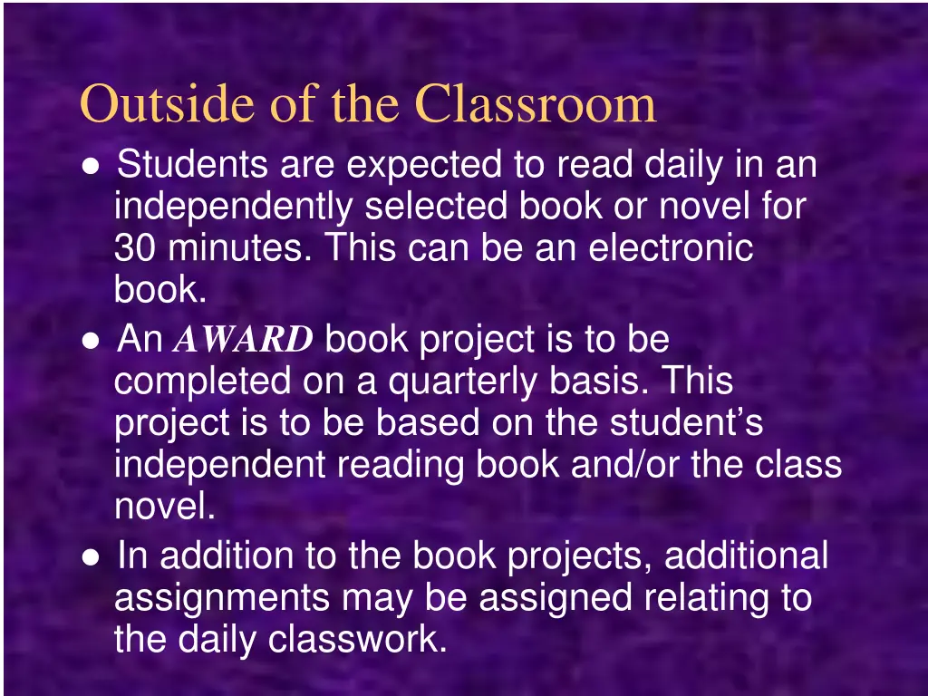 outside of the classroom students are expected