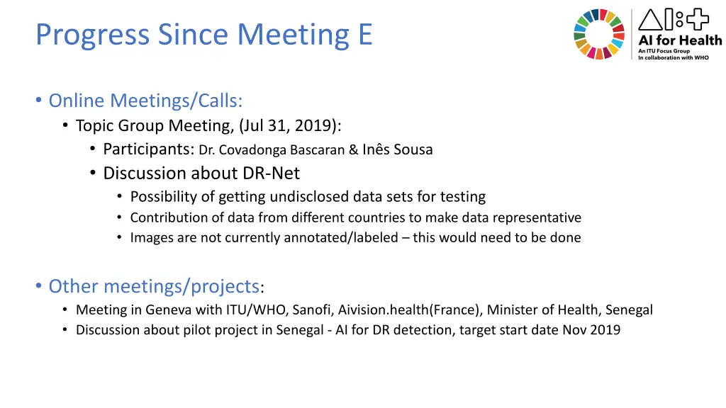 progress since meeting e