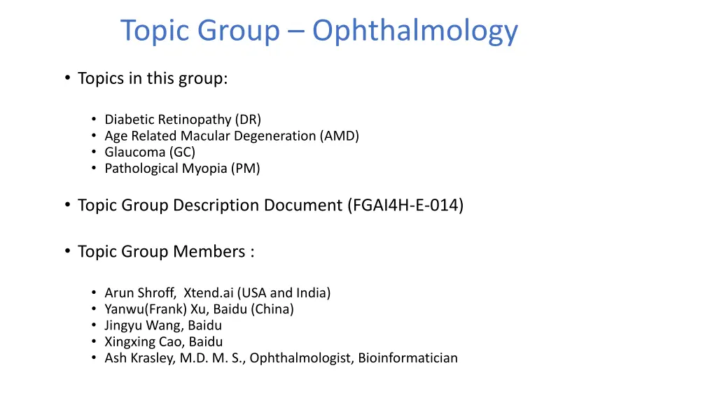 topic group ophthalmology