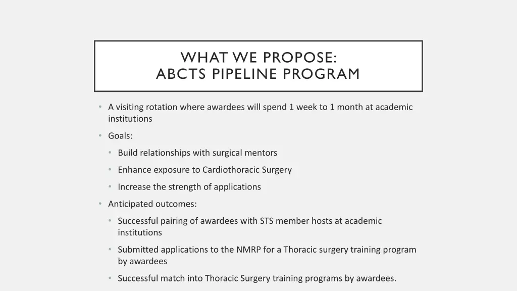 what we propose abcts pipeline program