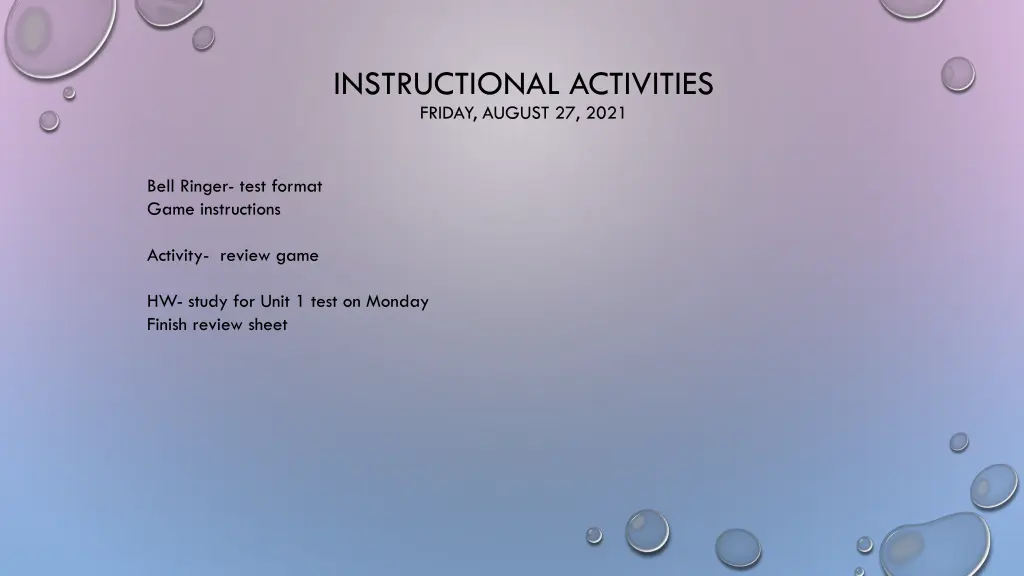 instructional activities friday august 27 2021