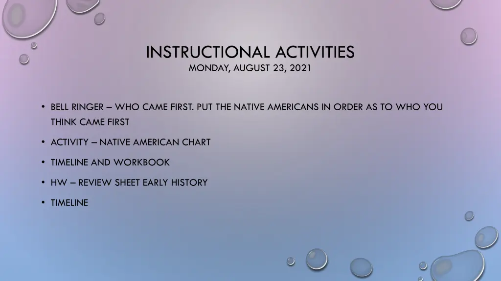 instructional activities monday august 23 2021