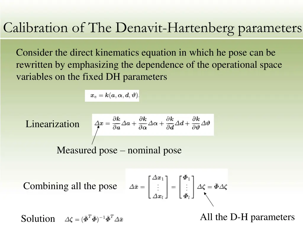 calibration of the denavit hartenberg parameters