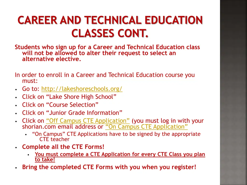 career and technical education classes cont