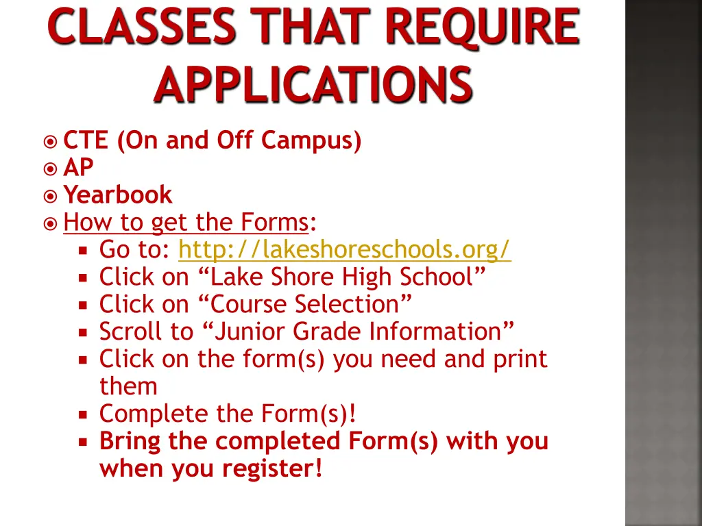 classes that require applications