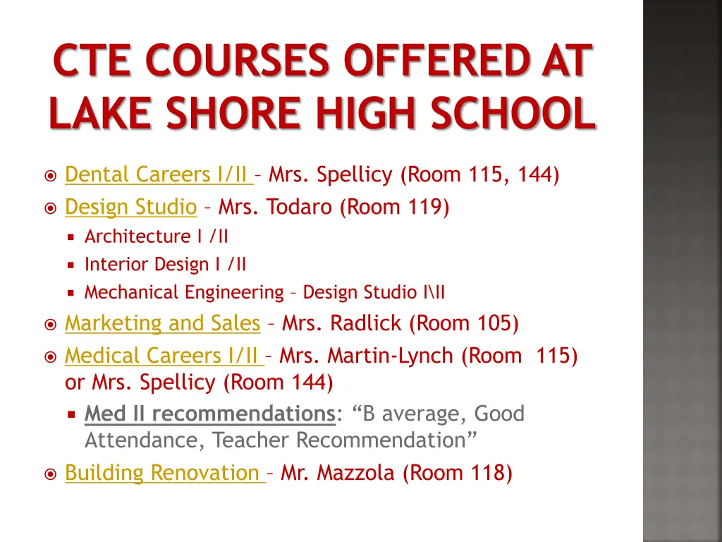 cte courses offered at lake shore high school