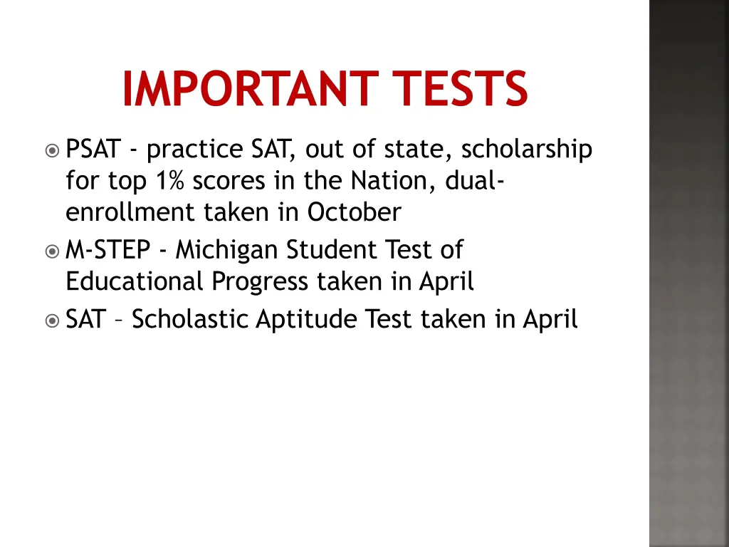 important tests