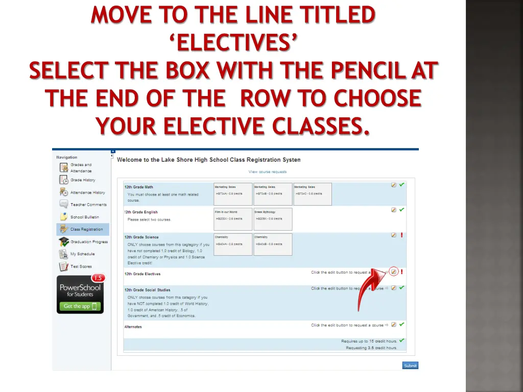 move to the line titled electives select