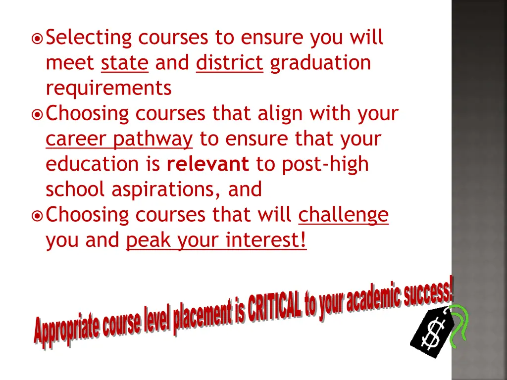 selecting courses to ensure you will meet state