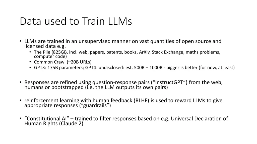 data used to train llms