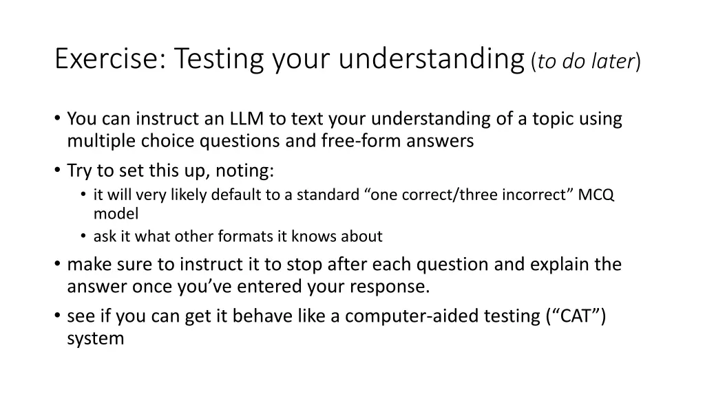 exercise testing your understanding to do later